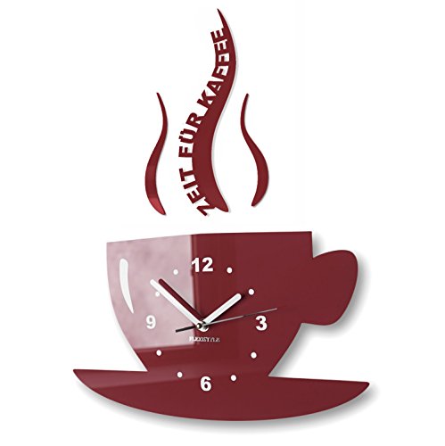 FLEXISTYLE Tasse Zeit für Kaffee Moderne Küche Wanduhr, 3D römisch, wanduhr deko (Braun (Milchschokolade)) von FLEXISTYLE