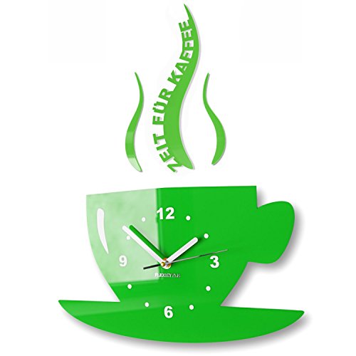 FLEXISTYLE Tasse Zeit für Kaffee Moderne Küche Wanduhr, 3D römisch, wanduhr deko (Grün) von FLEXISTYLE