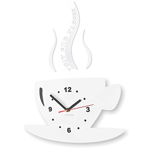 FLEXISTYLE Tasse Zeit für Kaffee Moderne Küche Wanduhr, 3D römisch, wanduhr deko (Weiß) von FLEXISTYLE