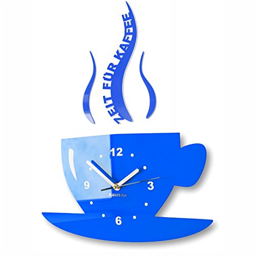 FLEXISTYLE Tasse Zeit für Kaffee Moderne Küche Wanduhr, 3D römisch, wanduhr deko (blau) von FLEXISTYLE