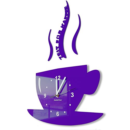 FLEXISTYLE Tasse Zeit für Kaffee Moderne küchenuhr, violett Küche Wanduhr, 3D römisch, wanduhr deko, Made in EU von FLEXISTYLE