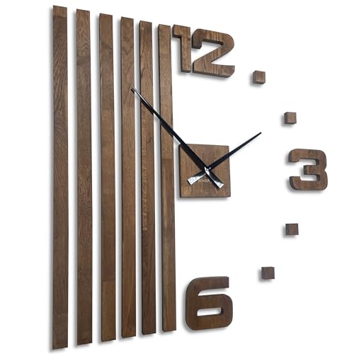 FLEXISTYLE Wall Clock DIY Holz Eiche Lamellen große Wanduhr 3D Wall Clock Modern Design EKO Wall Clocks Wandtattoo Dekoration Uhren für Büro Wohnzimmer Schlafzimmer (XXL 100cm Braun, Schwarze Zeiger) von FLEXISTYLE