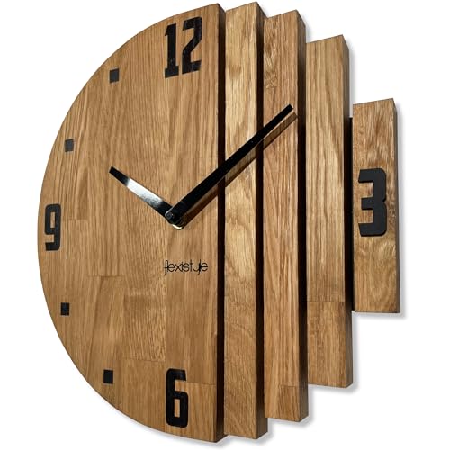 FLEXISTYLE Wanduhr Asymmetry wanduhr Eiche Badezimmer Wohnzimmer Holz modernDurchmesser ohne tickgeräusche holzoptik (Eiche, 30cm) von FLEXISTYLE