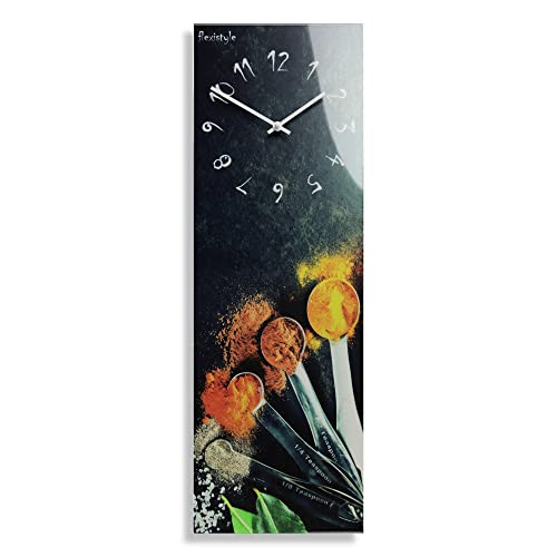 FLEXISTYLE Wanduhr Rechteckig 20 x 60 cm, aus Glas, mit Direktdruck modern länglich ohne tickgeräusche GEWÜRZE von FLEXISTYLE