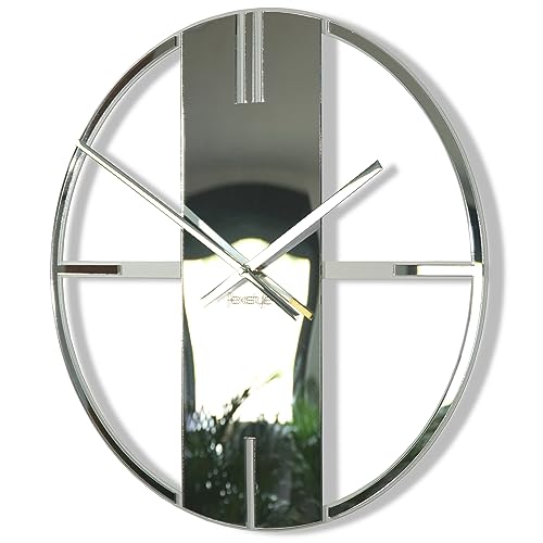 FLEXISTYLE Wanduhr aus Metall Unique für Wohnzimmer, Schlafzimmer, Büro, 50 cm Durchmesser, modernes Design ohne tickgeräusche (Schwarz & Silber) von FLEXISTYLE