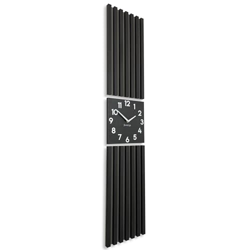 FLEXISTYLE Wanduhr groß Moderne Eichenholz Aufhängepaneel Lamele 155x30cm ohne tickgeräusche modern Holz Eiche Schwarz MDF holzoptik Wohnzimmer (Schwarz) von FLEXISTYLE