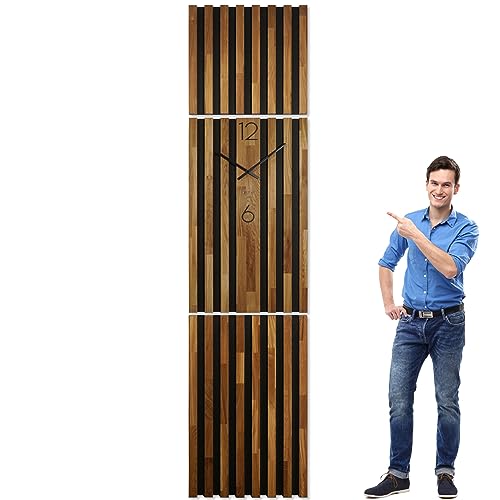 FLEXISTYLE Wanduhr groß XXL Moderne Eichenholz Aufhängepaneel Lamele 250x58cm Holz Eiche holzoptik ohne tickgeräusche modern Wohnzimmer von FLEXISTYLE