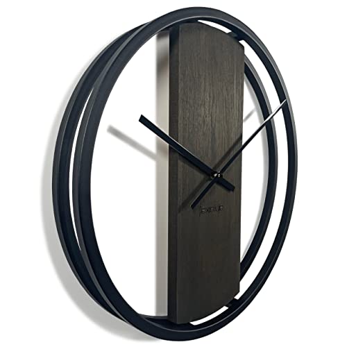 FLEXISTYLE Wanduhr groß ohne tickgeräusche LOFT OVAL Metall schwarz 3D XXL modern Holz Badezimmer Wohnzimmer (50cm Durchmesser Wenge) von FLEXISTYLE