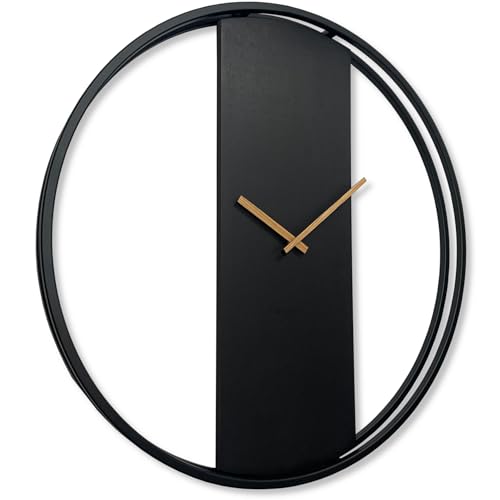 FLEXISTYLE Wanduhr groß ohne tickgeräusche LOFT OVAL Metall schwarz 3D XXL modern Holz Badezimmer Wohnzimmer (80cm Durchmesser Schwarz) von FLEXISTYLE
