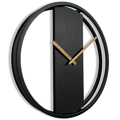 FLEXISTYLE Wanduhr groß ohne tickgeräusche LOFT OVAL Metall schwarz 3D XXL modern Holz Badezimmer Wohnzimmer (Schwarz), 50cm 80cm, (z231oval-1d-1-x) von FLEXISTYLE