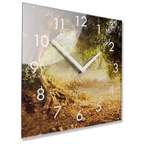 FLEXISTYLE Wanduhr küche Wohnzimmer 30 x 30 cm, aus Glas, mit Direktdruck eckig modern (SOMMERBAUM) von FLEXISTYLE