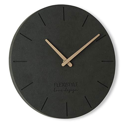 FLEXISTYLE Wanduhr ohne tickgeräusche ECO 30cm, Wohnzimmer, Schlafzimmer, in Europa hergestellt (Schwarz 1) von FLEXISTYLE