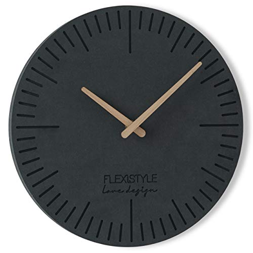 FLEXISTYLE Wanduhr ohne tickgeräusche ECO 30cm, Wohnzimmer, Schlafzimmer, in Europa hergestellt (Schwarz 2) von FLEXISTYLE