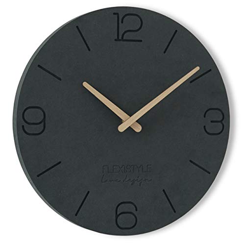 FLEXISTYLE Wanduhr ohne tickgeräusche ECO 30cm, Wohnzimmer, Schlafzimmer, in Europa hergestellt (Schwarz 3) von FLEXISTYLE