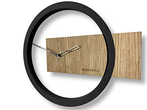 FLEXISTYLE z214-2 Wanduhr ohne tickgeräusche Holz Eiche WoodOak1Schwarz32cm,Wohnzimmer,Schlafzimmer,inEUhergestellt von FLEXISTYLE