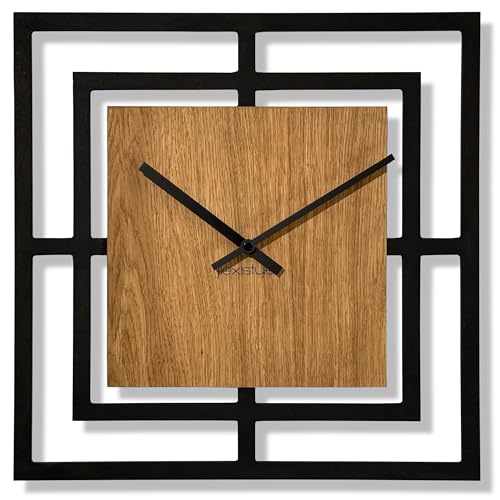 FLEXISTYLE Wanduhr ohne tickgeräusche modern Design Holz schwarz wanduhren Wohnzimmer jugendzimmer quadratisch Junge Harmonic von FLEXISTYLE
