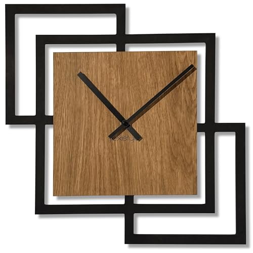 FLEXISTYLE Wanduhr ohne tickgeräusche modern Design Holz schwarz wanduhren Wohnzimmer jugendzimmer quadratisch Junge Squares von FLEXISTYLE