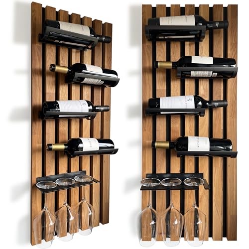 FLEXISTYLE Weinregale aus Holz flaschengestell schwarz Wand für die Wand wandmontage küche Metall Holz 40 cm breit groß (98x40 4 Flaschen & Gläser) von FLEXISTYLE