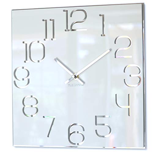 FLEXISTYLE quadratisch Digit 30 cm Durchmesser, ohne tickgeräusche modern, Design Acrylglas und Acrylspiegel, Wohnzimmer, Schlafzimmer (Weiß), z120_2(0)-0-x 30cm, 30cm von FLEXISTYLE