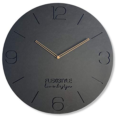 FLEXISTYLE Groß wanduhr ECO3 Schwarz ohne tickgeräusche wie Anthrazit 50cm Durchmesser, modern JugendzimmerWohnzimmer von FLEXISTYLE