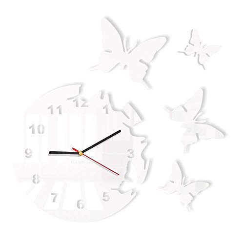 Große moderne Wanduhr Schmetterling Weiß rund 30cm, 3d DIY, Wohnzimmer, Schlafzimmer, Kinderzimmer von FLEXISTYLE