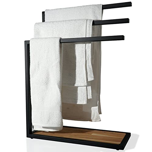 Handtuchhalter schwarz stehend Holz Eiche LOFT-Stil 23x55x85cm von FLEXISTYLE