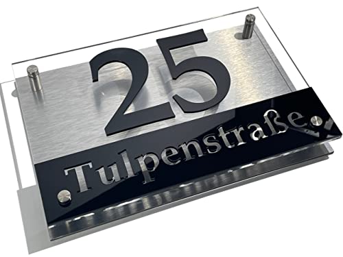 Hausnummer-Schild aus Aluminium & Acryl – Nummer & Straße 3d– Beschriftung – individuelles design 20 x 30 cm (20x30cm) von FLEXISTYLE