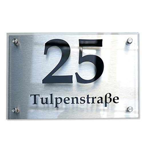 Hausnummer-Schild aus Aluminium & Acryl – Nummer & Straße 3d– Beschriftung – individuelles design 20 x 30 cm von FLEXISTYLE