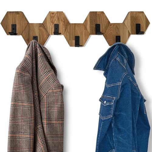Kleiderhaken Hexagon wand Wandgarderobe Garderobe Holz Eiche schwarz design modern jugendzimmer badezimmer natur (Eiche, 77) von FLEXISTYLE