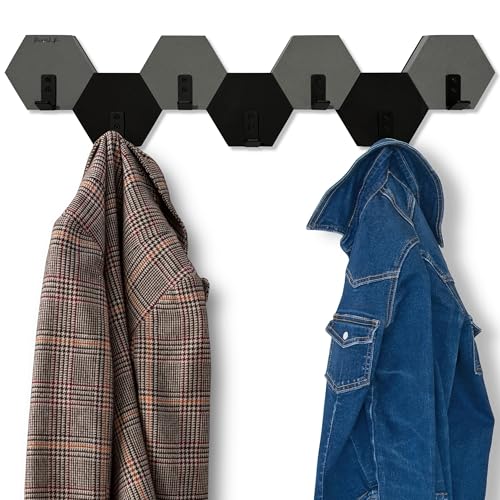 Kleiderhaken Hexagon wand Wandgarderobe Garderobe Holz Eiche schwarz design modern jugendzimmer badezimmer natur (Schwarz/Grau, 77) von FLEXISTYLE
