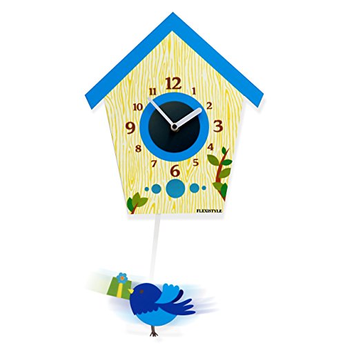 Modern Design Wanduhr Pendel für Kinder Kuckuck ohne tickgeräusche, Acryl, kinderzimmer (Blau) von FLEXISTYLE