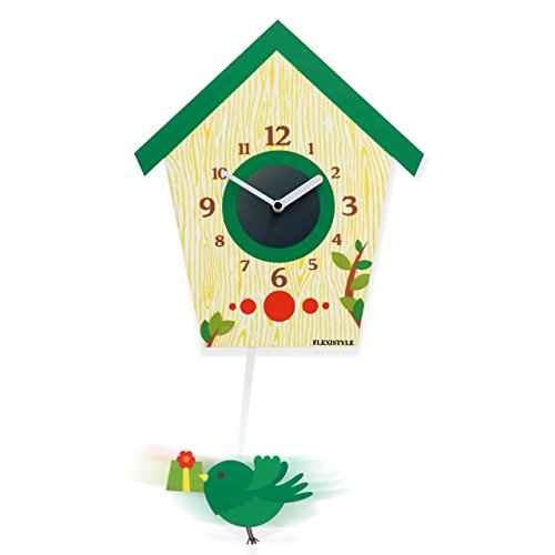 FLEXISTYLE Modern Design Wanduhr Pendel für Kinder Kuckuck ohne tickgeräusche, Acryl, kinderzimmer (Grün) von FLEXISTYLE