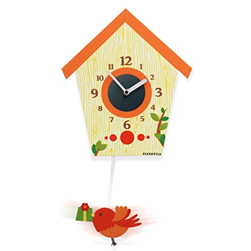 FLEXISTYLE Modern Design Wanduhr Pendel für Kinder Kuckuck ohne tickgeräusche, Acryl, kinderzimmer (Orange) von FLEXISTYLE