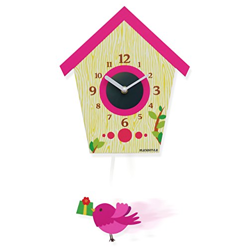 Modern Design Wanduhr Pendel für Kinder Kuckuck ohne tickgeräusche, Acryl, kinderzimmer (Pink) von FLEXISTYLE