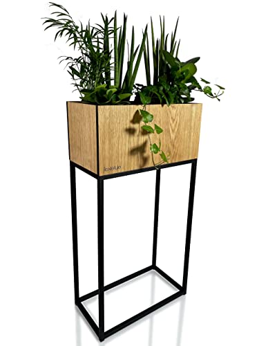 FLEXISTYLE Pflanzenständer LOFT FIORINO Metall Eiche Holz Blumenständer Schwarz Blumentopf mit Beinen Hohe Blumentöpfe Loft Style viele Dimensionen Made in EU… (Eiche 4080) von FLEXISTYLE