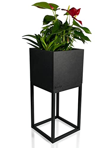 FLEXISTYLE Pflanzenständer LOFT FIORINO Metall MDF Holz Blumenständer Schwarz Blumentopf mit Beinen Hohe Blumentöpfe Loft Style viele Dimensionen (MDF 22x22x50cm) von FLEXISTYLE