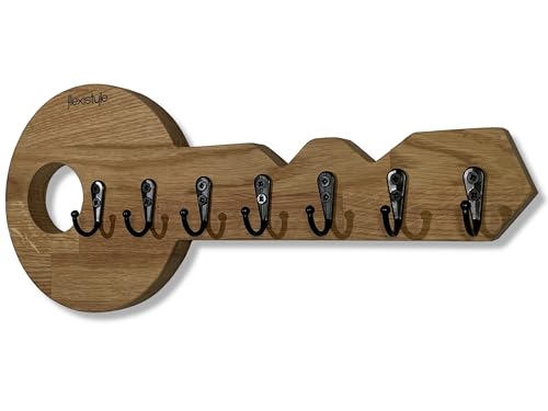 Schlüsselbrett modern eiche aus holz vintage 7 haken retro design groß rustikal 40 cm schwarz holz (Türschlüssel aus Eichenholz) von FLEXISTYLE