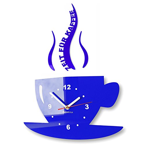FLEXISTYLE Tasse Zeit für Kaffee Moderne Küche Wanduhr, 3D römisch, wanduhr deko (Navy blau) von FLEXISTYLE