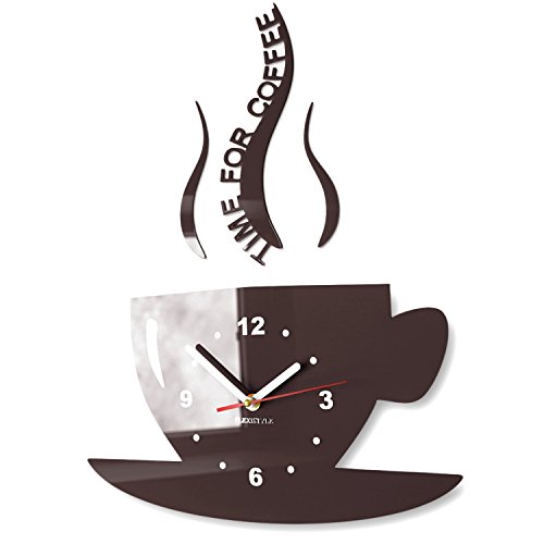 Tasse Time for Coffee (Zeit für Kaffee) Moderne Küche Wanduhr, Wenge Braun, 3D römisch, wanduhr deko von FLEXISTYLE