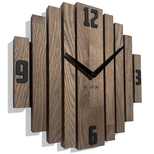Wanduhr Symmetry wanduhr Eiche Badezimmer Wohnzimmer Holz modernDurchmesser ohne tickgeräusche holzoptik (Braun, 30cm) von FLEXISTYLE