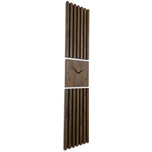 Wanduhr groß Moderne Eichenholz Aufhängepaneel Lamele 155x30cm ohne tickgeräusche modern Holz Eiche Schwarz MDF holzoptik Wohnzimmer (Braun) von FLEXISTYLE