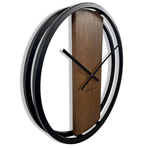 Wanduhr groß ohne tickgeräusche LOFT OVAL Metall schwarz 3D XXL modern Holz Badezimmer Wohnzimmer (50cm Durchmesser Braun) von FLEXISTYLE