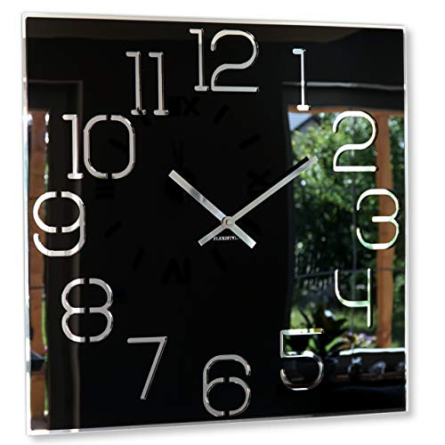FLEXISTYLE groß quadratisch Digit 50cm Durchmesser, ohne tickgeräusche modern, Design Acrylglas und Acrylspiegel, Wohnzimmer, Schlafzimmer (Schwarz), z120-1(0)-0-x 50cm von FLEXISTYLE