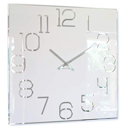 FLEXISTYLE groß quadratisch Digit 50cm Durchmesser, ohne tickgeräusche modern, Design Acrylglas und Acrylspiegel, Wohnzimmer, Schlafzimmer (Weiß), z120-2(0)-0-x 50cm von FLEXISTYLE