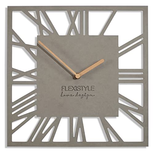 FLEXISTYLE Wanduhr ohne tickgeräusche modern LOFT Piccolo Square 30cm Wohnzimmer Badezimmer (Grau), z219n von FLEXISTYLE
