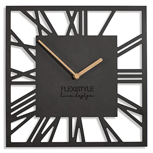 FLEXISTYLE Wanduhr ohne tickgeräusche modern LOFT Piccolo Square 30cm Wohnzimmer Badezimmer (Schwarz) von FLEXISTYLE