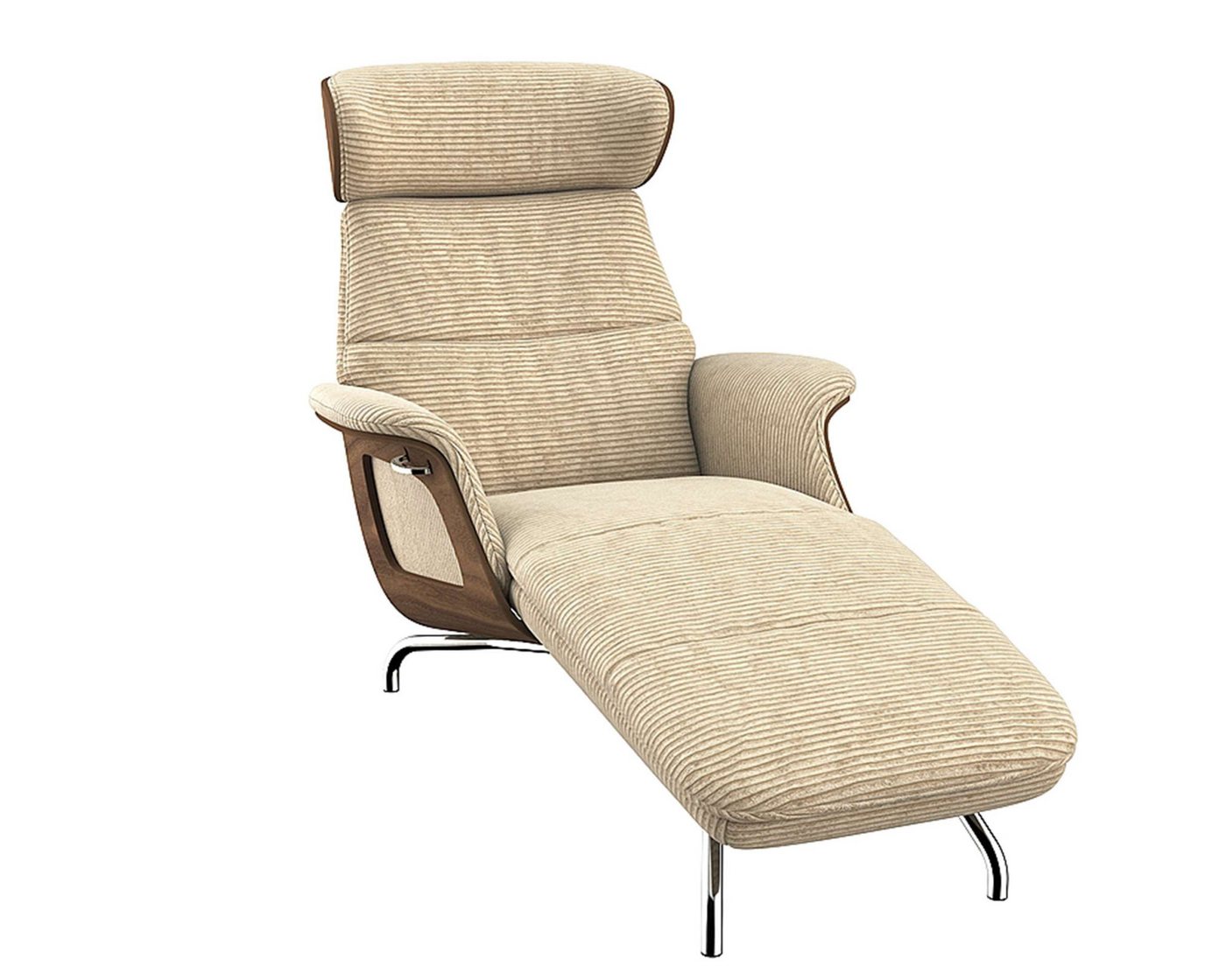 FLEXLUX Loungesessel Clement Chaislongue, Relaxstuhl, Liegesessel, Rücken- & Kopfteilverstellung, Armlehne, Walnuss, Fuß Alu von FLEXLUX