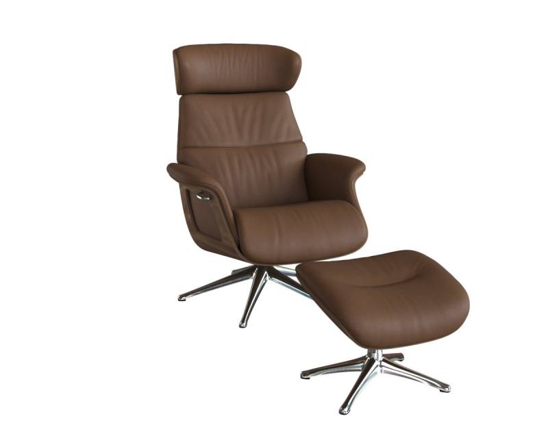 FLEXLUX Relaxsessel Rücken u. Kopfverstellung, ergonomisch, Airchannels, klasse Komfort, Rücken- & Kopfteilverstellung, Drehbar, Armlehne Walnuss, Fuß Alu von FLEXLUX