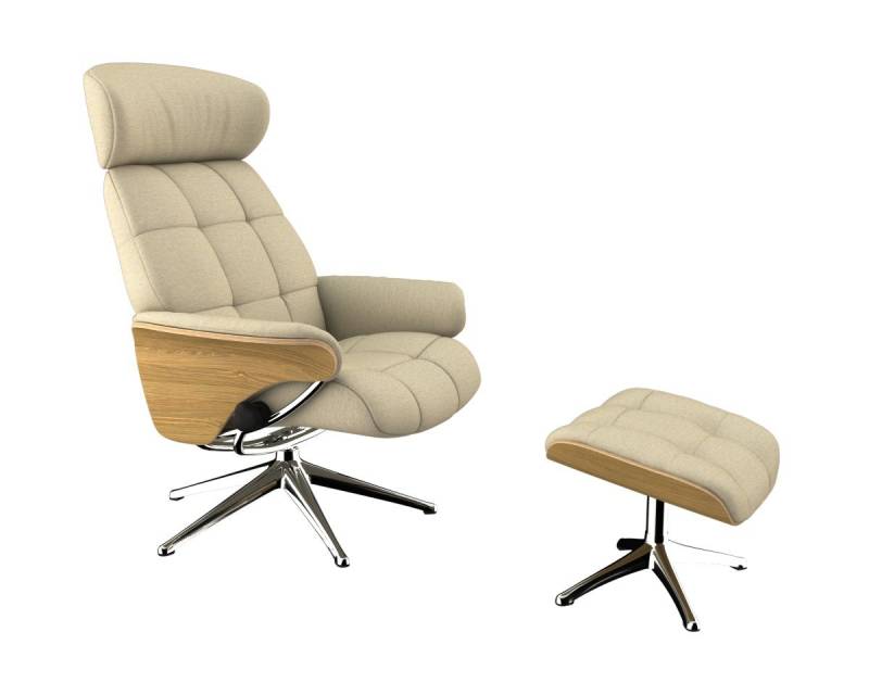 FLEXLUX Relaxsessel Skagen Funktionsessel, Polstersessel, Armlehne, TV-Fernsehsessel, Rücken- und Kopfteilverstellung, Fuß Alu, Armlehne Eiche, Drehbar von FLEXLUX