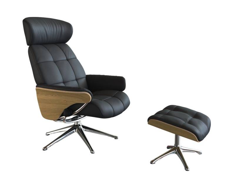 FLEXLUX Relaxsessel Skagen, Funktionssessel Premium-Komfort, Armlehnen, Drehbar, Verstellbare Rücken- und Kopfstütze, Aluminiumfuß, Holzoptik-Gestell von FLEXLUX